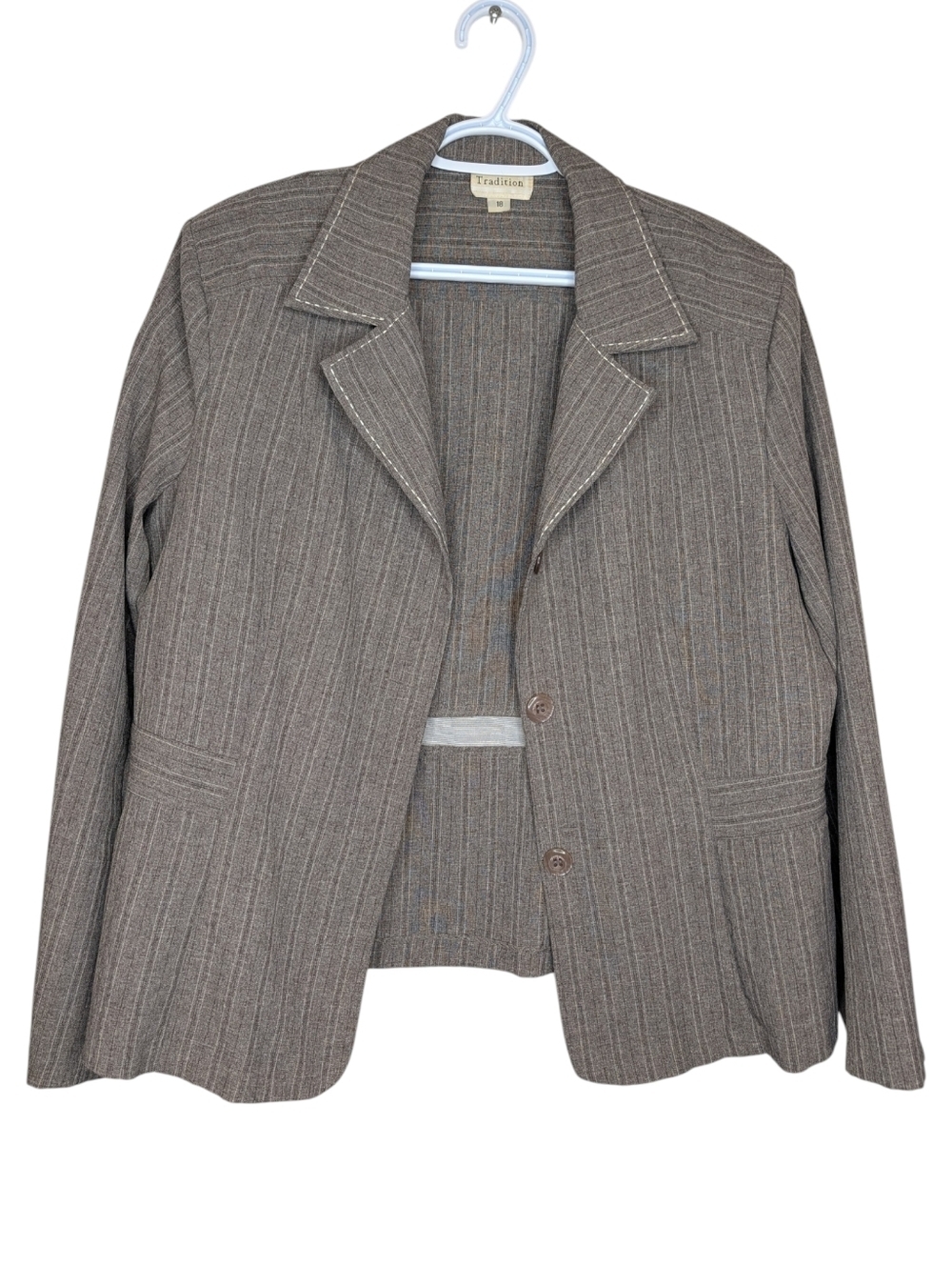 Tradition Taupe Pinstripe Blazer Jacket Womens Size 18 Classic Workwear y2k